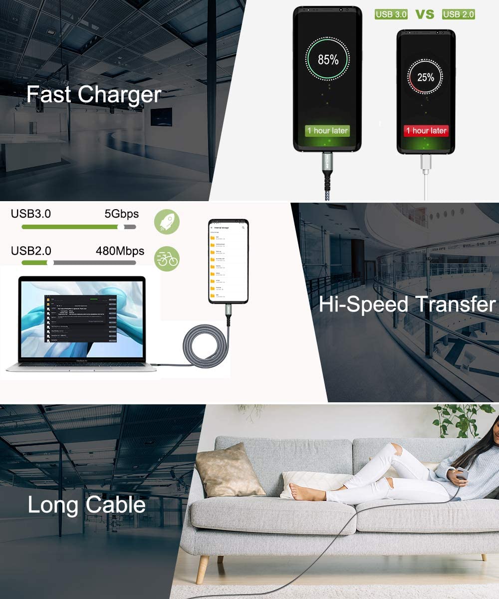 BrexLink USB 3.0 Type C Cable, USB C to USB A Charger Cable (2m 2-Pack) Charging for Samsung Galaxy S10 S9 S8 A3 A5 Note 8 9 10, Huawei P10 P9 P20 Pro, Google Pixel, LG V30 G6 (Grey) BrexLink USB 3.0 Type C Cable, USB C to USB A Charger Cable (2m 2-Pack) Charging for Samsung Galaxy S10 S9 S8 A3 A5 Note 8 9 10, Huawei P10 P9 P20 Pro, Google Pixel, LG V30 G6 (Grey)